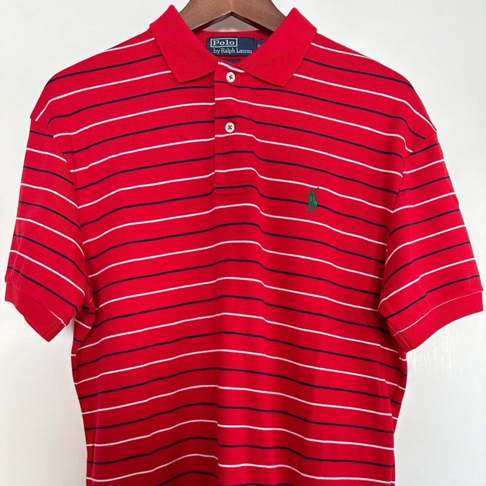 Red Striped Polo Shirt - Polo by Ralph Lauren - Men's Small